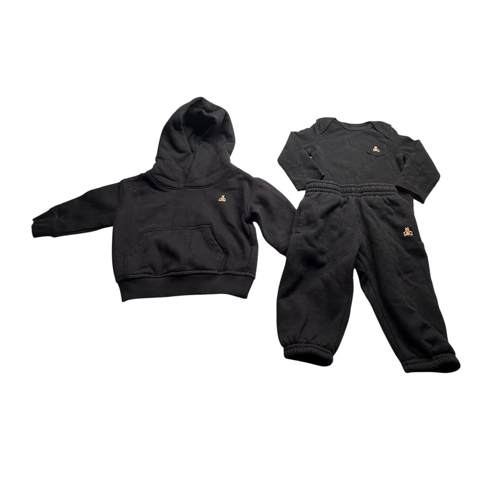 Baby Gap 3 Piece Outfit Set Black Hoodie Joggers Bodysuit 6-12 Months Bear